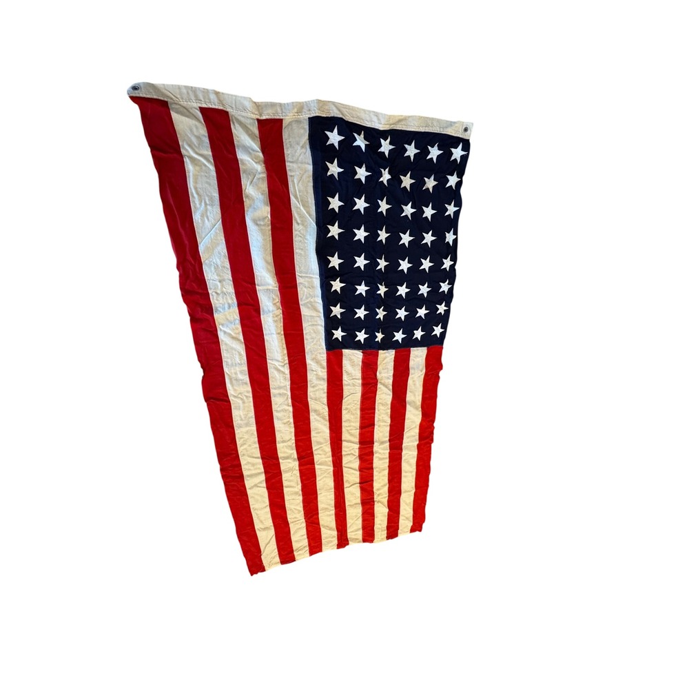 Vintage 48 Star American Flag Sewn Stars Stripes Wool Bunting Large 52x101